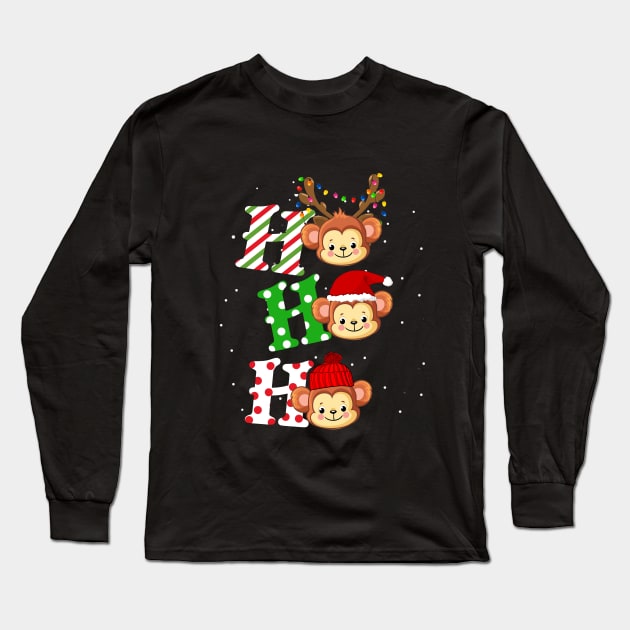 Monkey Ho Ho Ho Christmas Long Sleeve T-Shirt by TeeSky